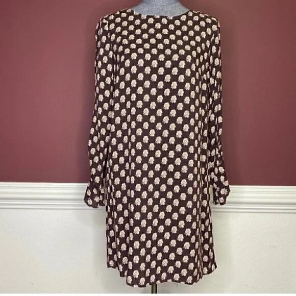 H&M brown floral print long sleeve midi dress size 2 - Picture 2 of 4